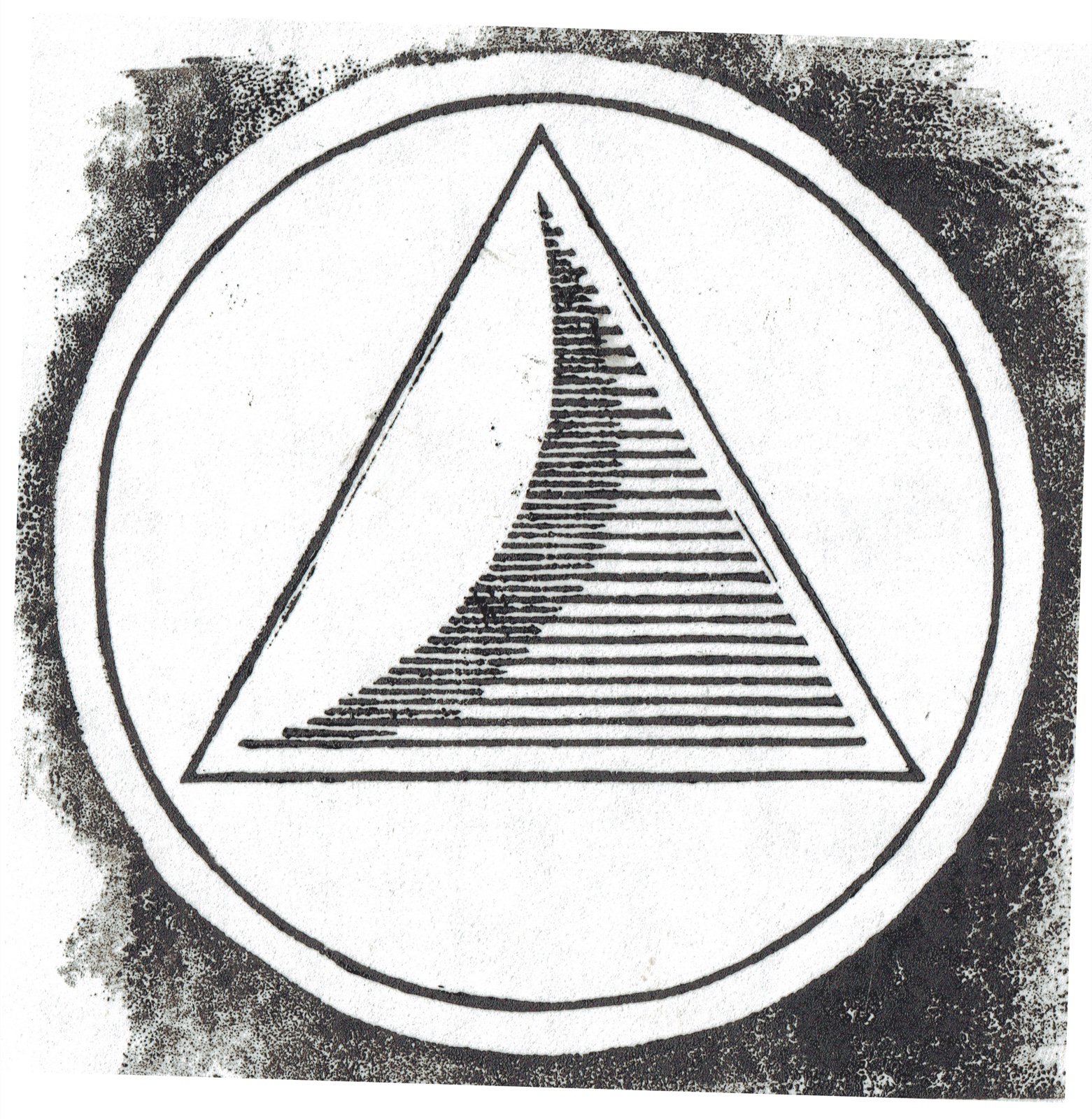 Piramidal mark: an ink-stamped triangle inside a circle